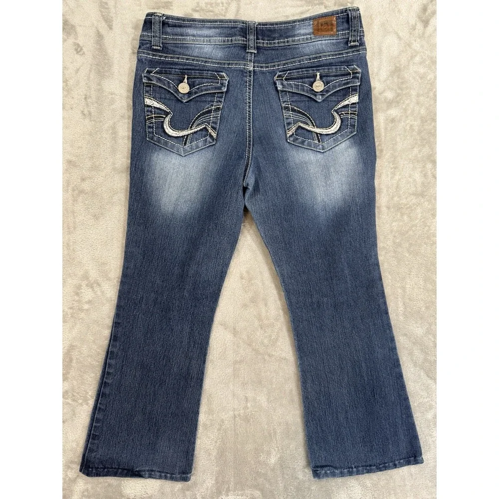 lei Jeans Juniors 7 L24 Blue Sophia Hipster Flare Stretch Denim Flap Pockets‎
